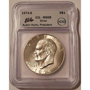 1974 S Eisenhower Silver Dollar MS68 ICG Austin Hutto Signed